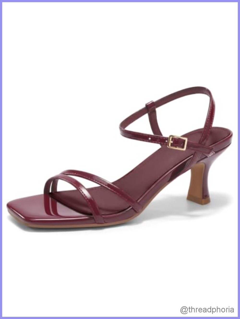 Strappy Kitten Heels Women Square Open Toe Sandals Ankle Strap Faux Leather